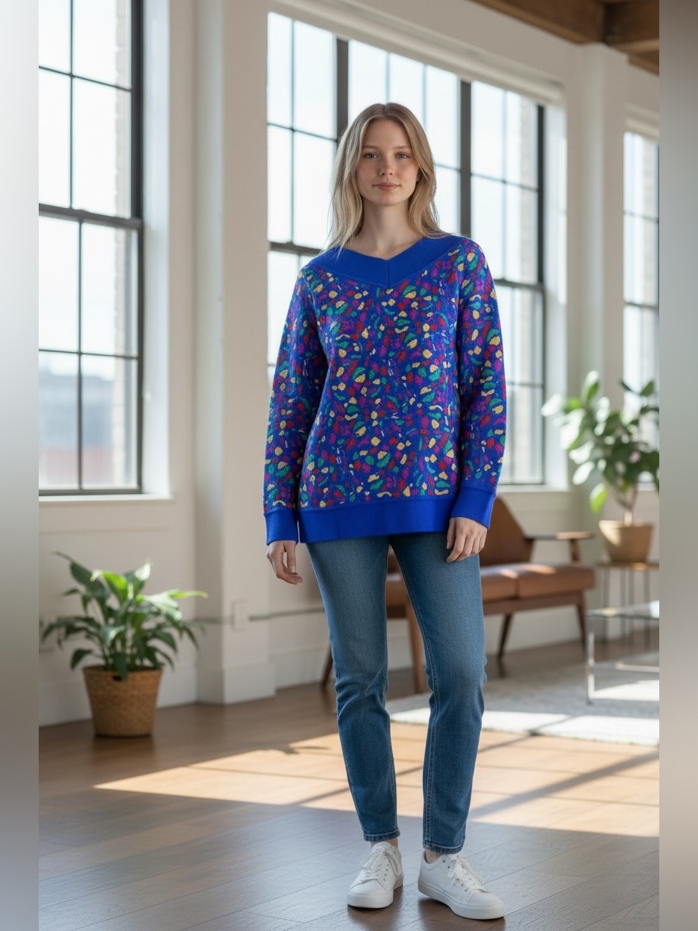 Yves Saint Laurent Blue Printed Women’s Sweater